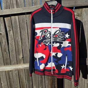 Ralph Lauren Polo Red, White, and Blue Camo Jogging Suit.